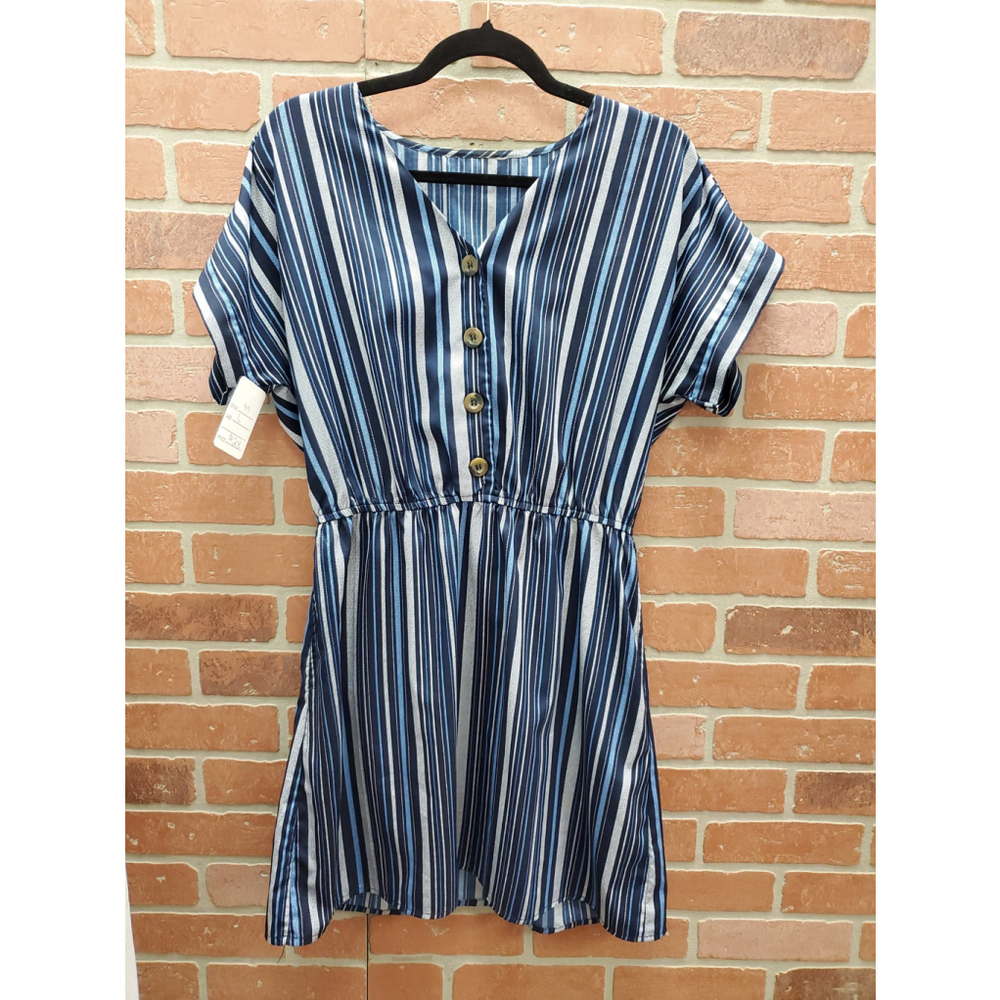 Blue Striped Dress w/ Buttons. Size L. RS 99